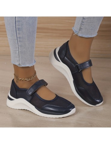 Women's Mesh Panel Platform Sneakers, Round Toe Low-top Versatile Shoes, Breathable Comfy Summer Shoes