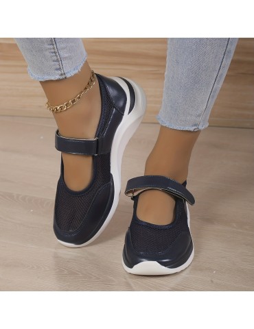 Women's Mesh Panel Platform Sneakers, Round Toe Low-top Versatile Shoes, Breathable Comfy Summer Shoes