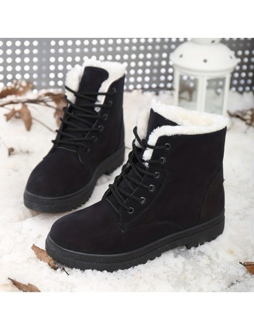 Women's Platform Snow Boots, Casual Lace Up Plush Lined Combat Boots, Comfortable Winter Short Boots