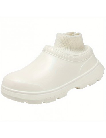 Women's Knit Stitching Chef Work Shoes, Solid Color Waterproof Slip On Shoes, Outdoor Garden Work Shoes