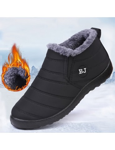 Women's Plush Lined Snow Boots, Waterproof Slip On Ankle Boots, Winter Thermal Outdoor Flat Boots