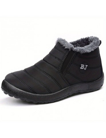 Women's Fleece Lining Snow Boots, Waterproof Slip On Thermal Ankle Boots, Winter Warm Plush Short Boots