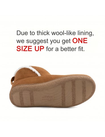 Women's Fleece Liner Fuzzy Indoor Outdoor Slippers, Cute Slip On Solid Comfort Warm Women's Shoes