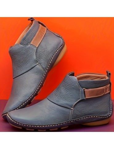 Women's Solid Color Trendy Boots, Slip On Soft Sole Platform Buckle Belt Boots, Versatile Round Toe Winter Boots