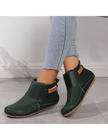 Women's Solid Color Trendy Boots, Slip On Soft Sole Platform Buckle Belt Boots, Versatile Round Toe Winter Boots