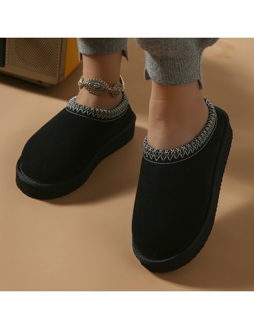 Women's Plush Lined Flatform Boots, Thermal Soft Sole Backless Snow Boots, Winter Warm Outdoor Ankle Boots