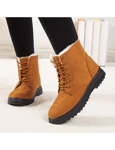 Women's Round Toe Lace Up Boots, Warm Faux Fur Lined Ankle Boots, Women's Footwear