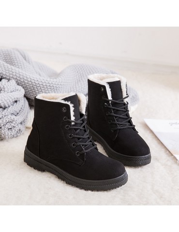 Women's Fleece Liner Ankle Snow Boots, Thermal Comfy Lace Up Flat Shoes, Round Toe Anti-Slip Shoes