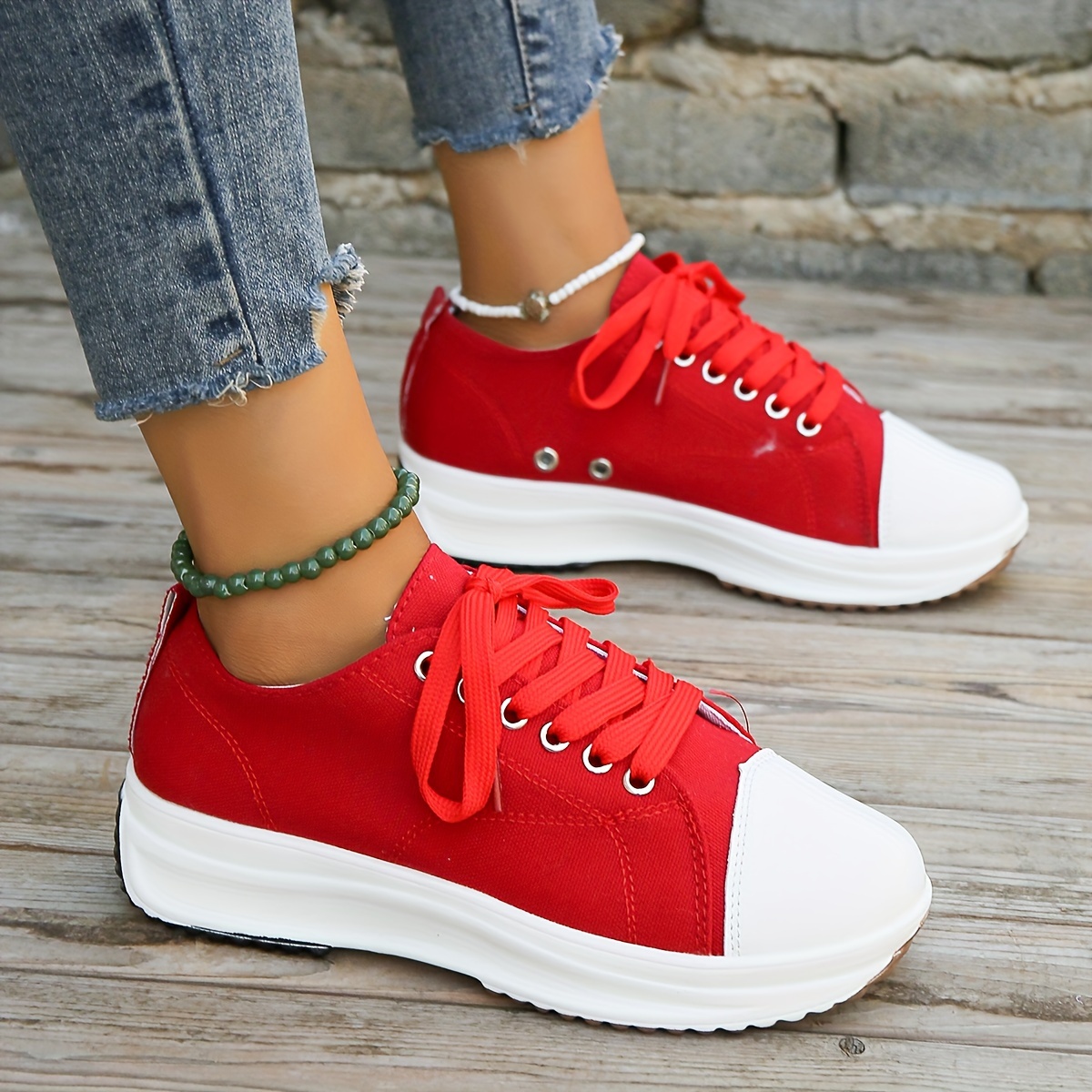 platform canvas sneakers, womens platform canvas sneakers casual solid color lace up trainers all match walking sports shoes details 5