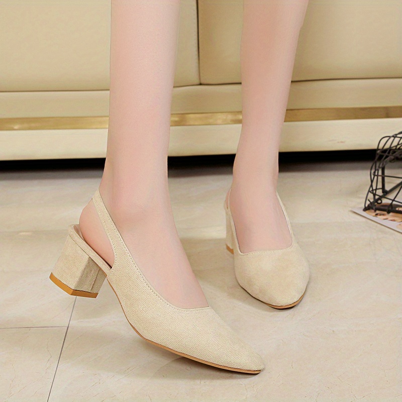 chunky heeled sandals, womens chunky heeled sandals comfy pointed toe elastic strap slingback shoes versatile dress low heels details 2