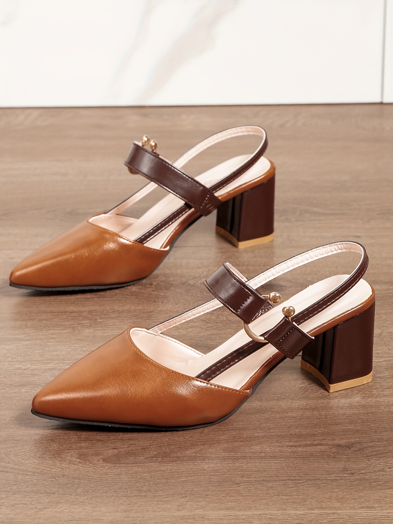 womens pointed toe block high heel sandals fashion solid color slingback shoes versatile mid heels details 4