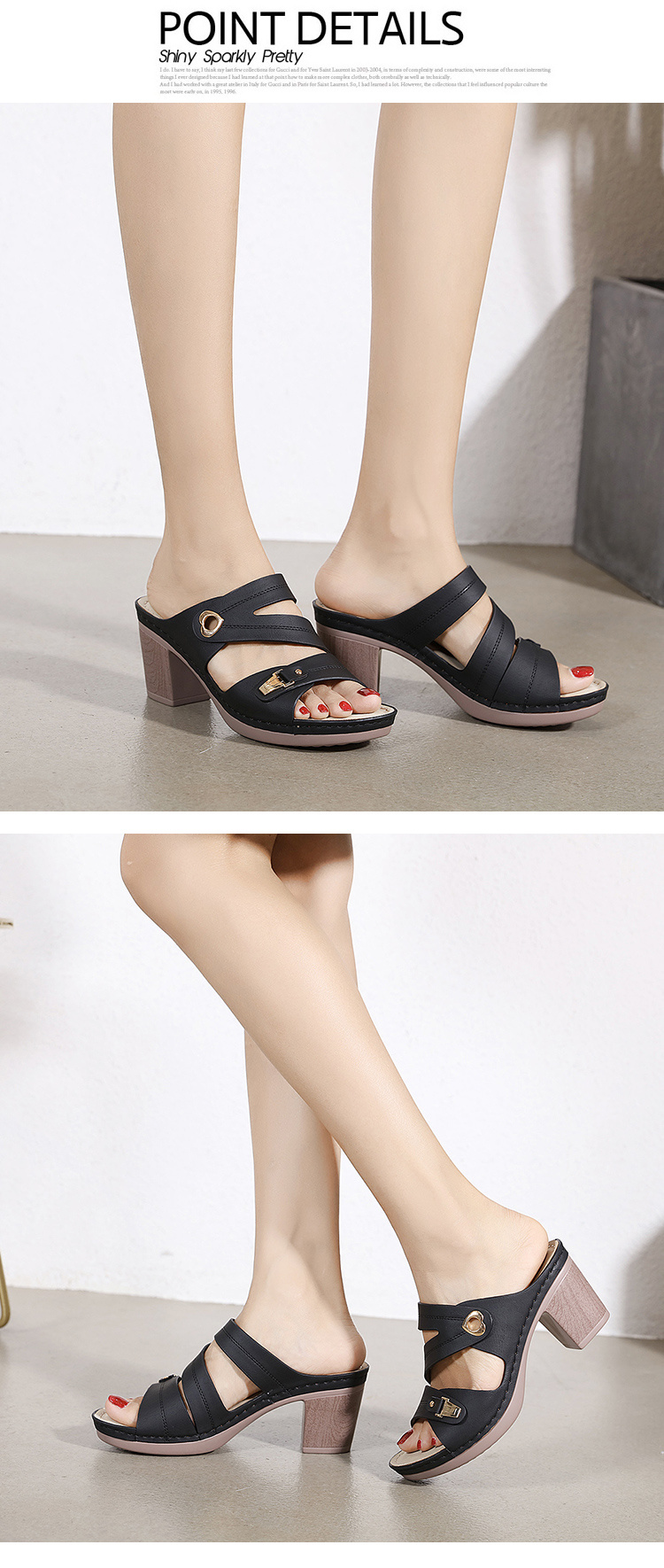 womens hollow out chunky heeled mules metal buckle seam strap open toe slip on sandals womens footwear details 1