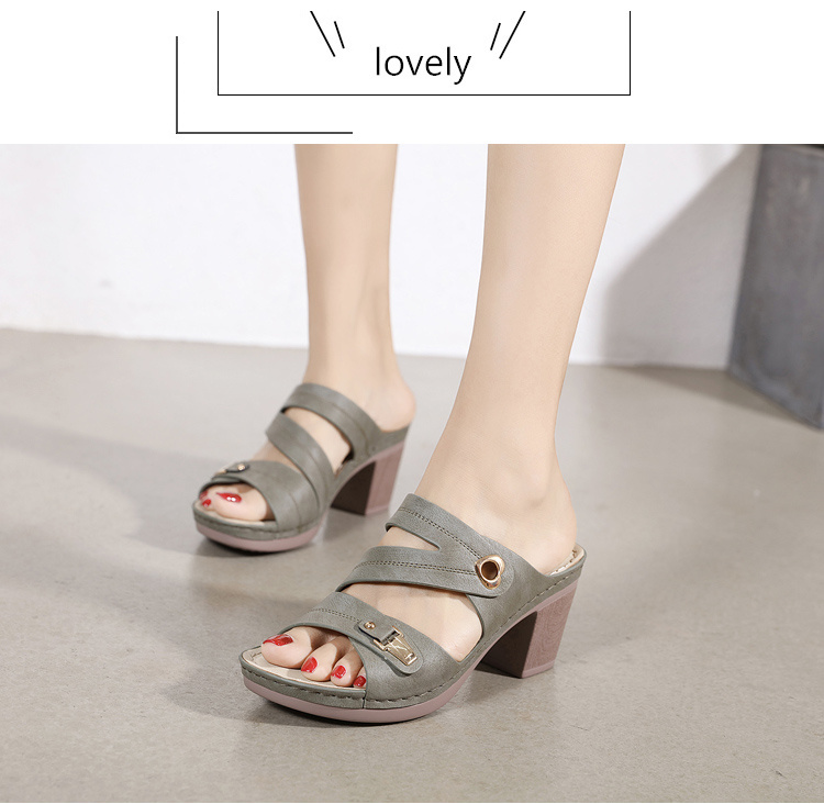 womens hollow out chunky heeled mules metal buckle seam strap open toe slip on sandals womens footwear details 5