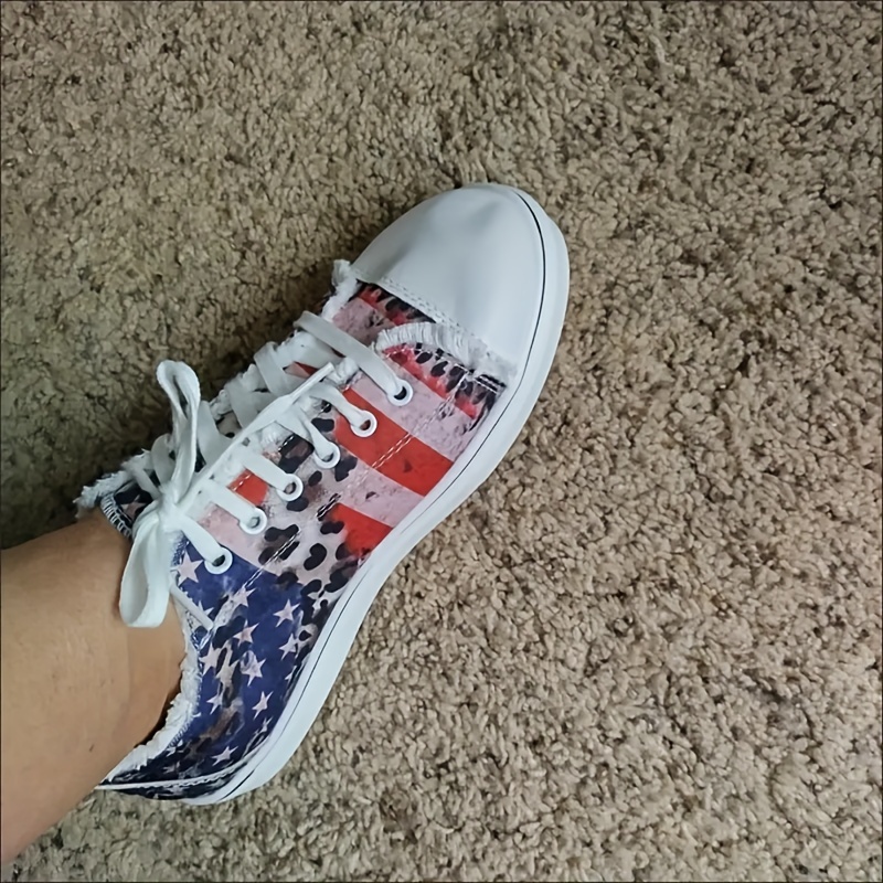 womens star striped print sneakers casual lace up outdoor shoes lightweight the 4th of july shoes details 0