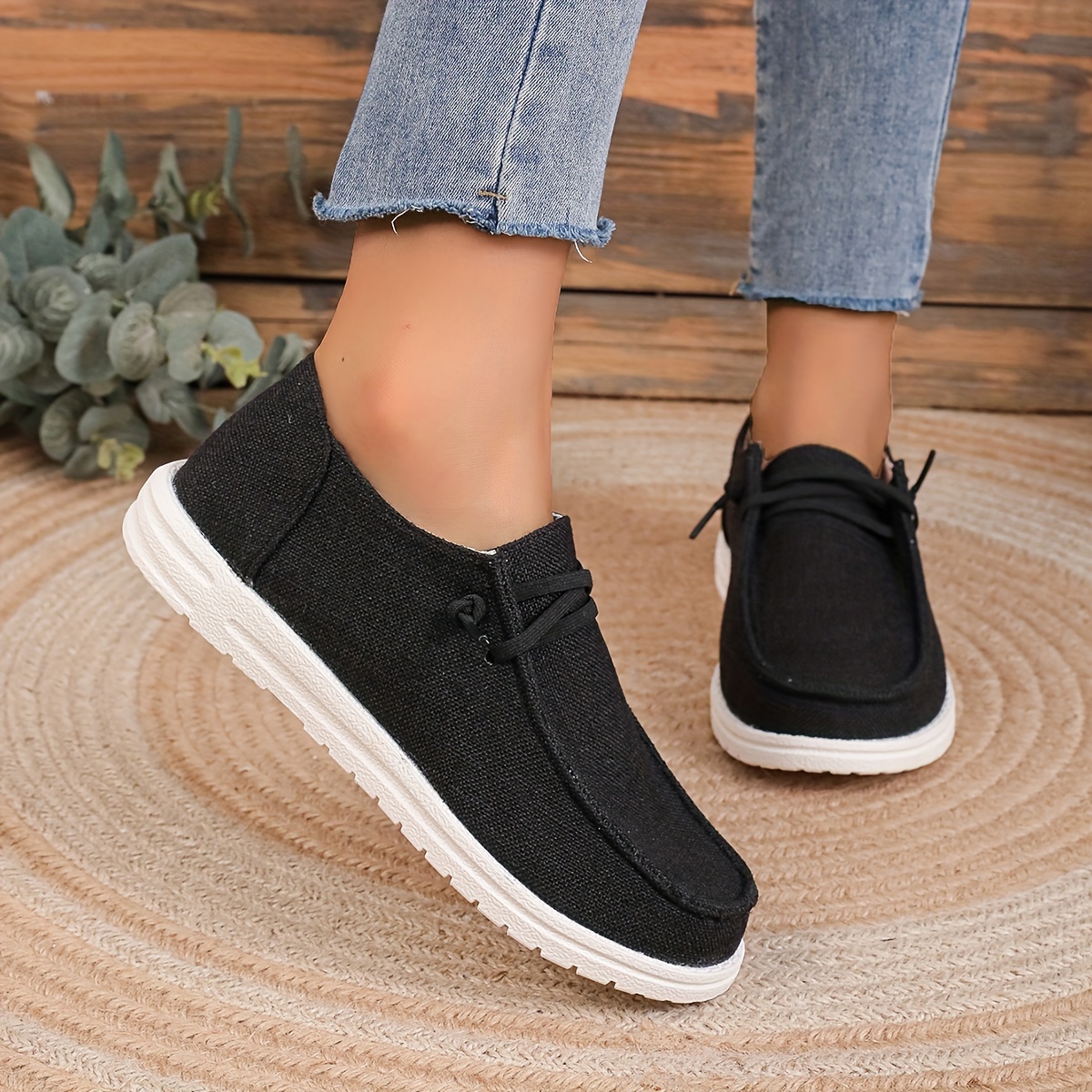 womens solid color canvas shoes casual lace up outdoor sneakers lightweight low top walking shoes details 6