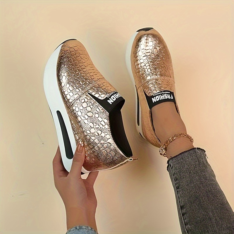 womens crocodile pattern platform sneakers fashion slip on outdoor shoes comfortable low top shoes details 6