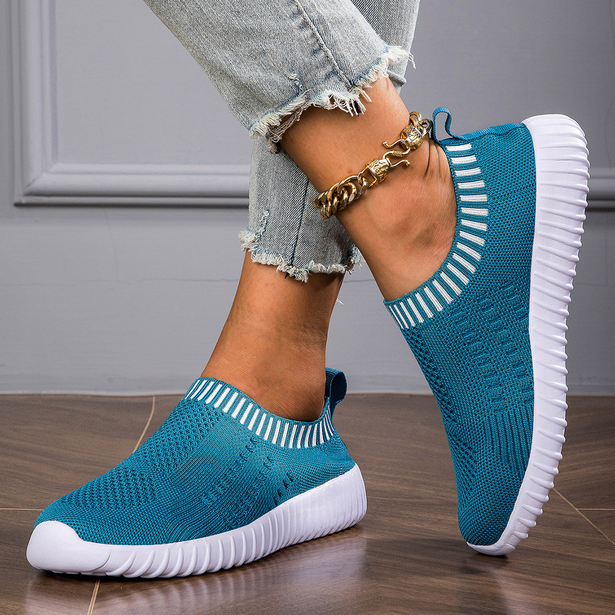 Women s Elastic Sock Sneakers, Breathable Slip On Low Top Running Trainers, Casual Lightweight Walking Shoes details 6