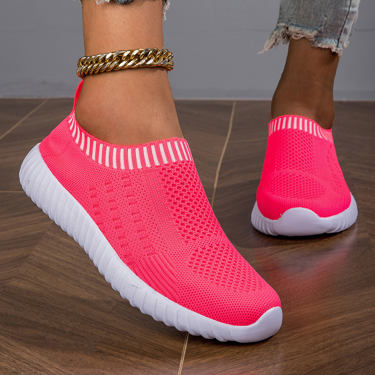 Women s Elastic Sock Sneakers, Breathable Slip On Low Top Running Trainers, Casual Lightweight Walking Shoes details 7