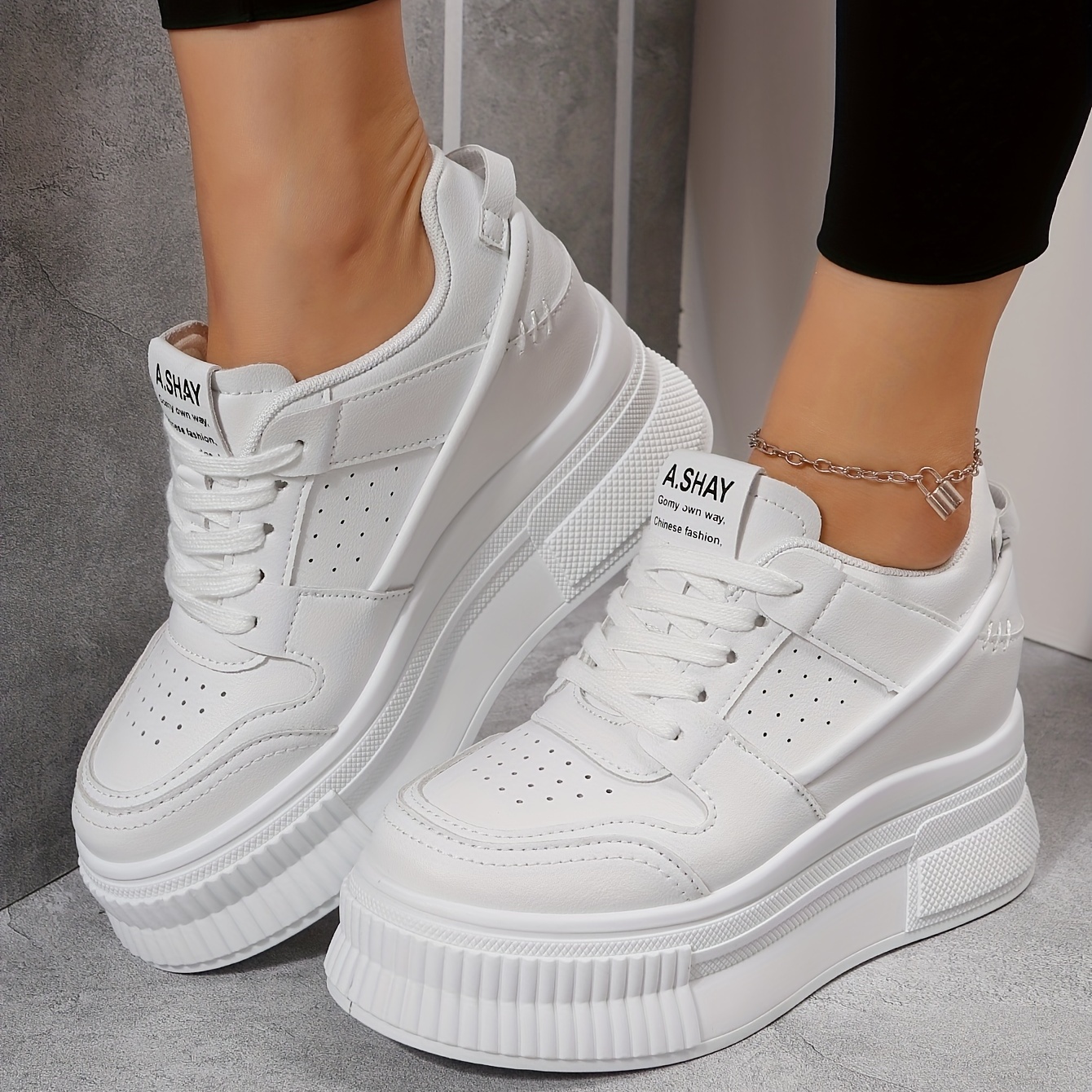 womens platform wedge sneakers versatile height increasing low top shoes trendy walking shoes details 3