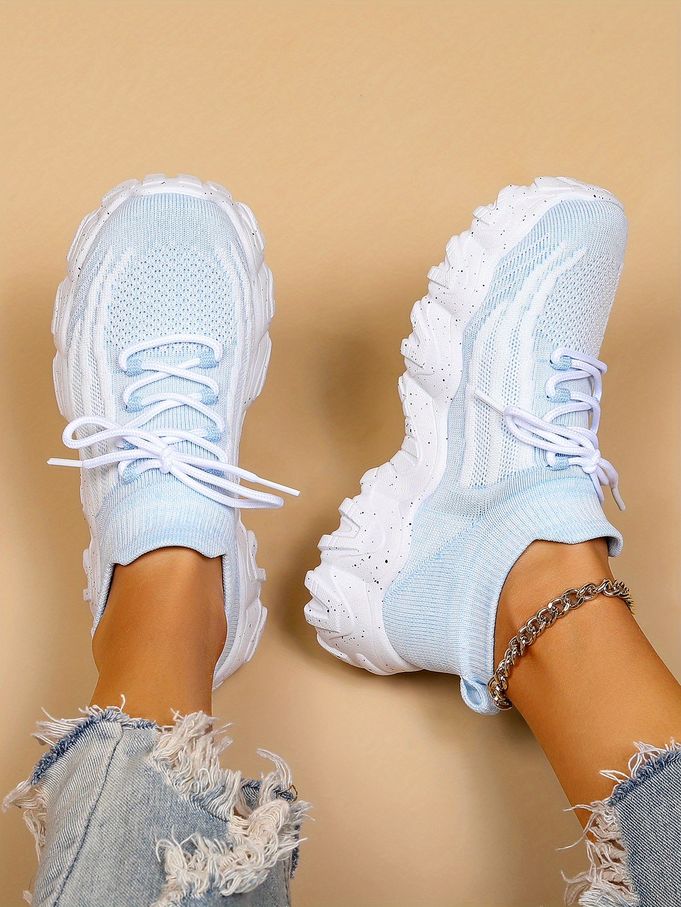 womens breathable knit platform sneakers casual lace up outdoor shoes comfortable low top trainers details 20