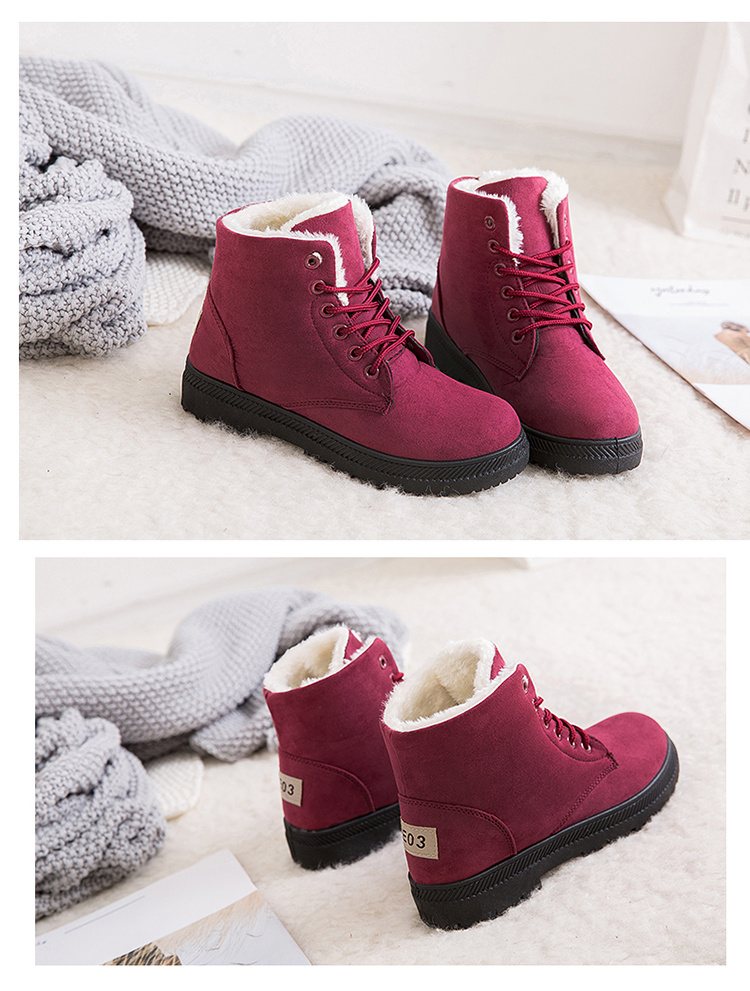 womens fleece liner ankle snow boots thermal comfy lace up flat shoes round toe anti slip shoes details 2