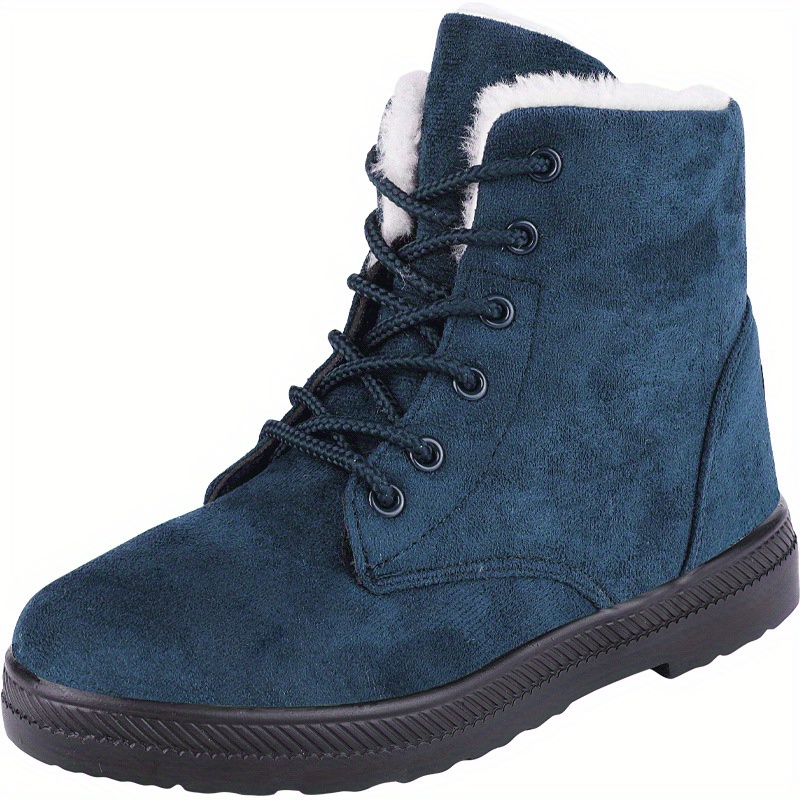womens warm snow boots casual solid color lace up plush lined ankle boots fuzzy comfortable outdoor shoes details 3